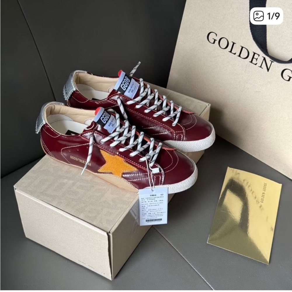 NWT Golden Goose Burgundy Leather Womens Sneakers with Gold Star - Picture 5 of 13